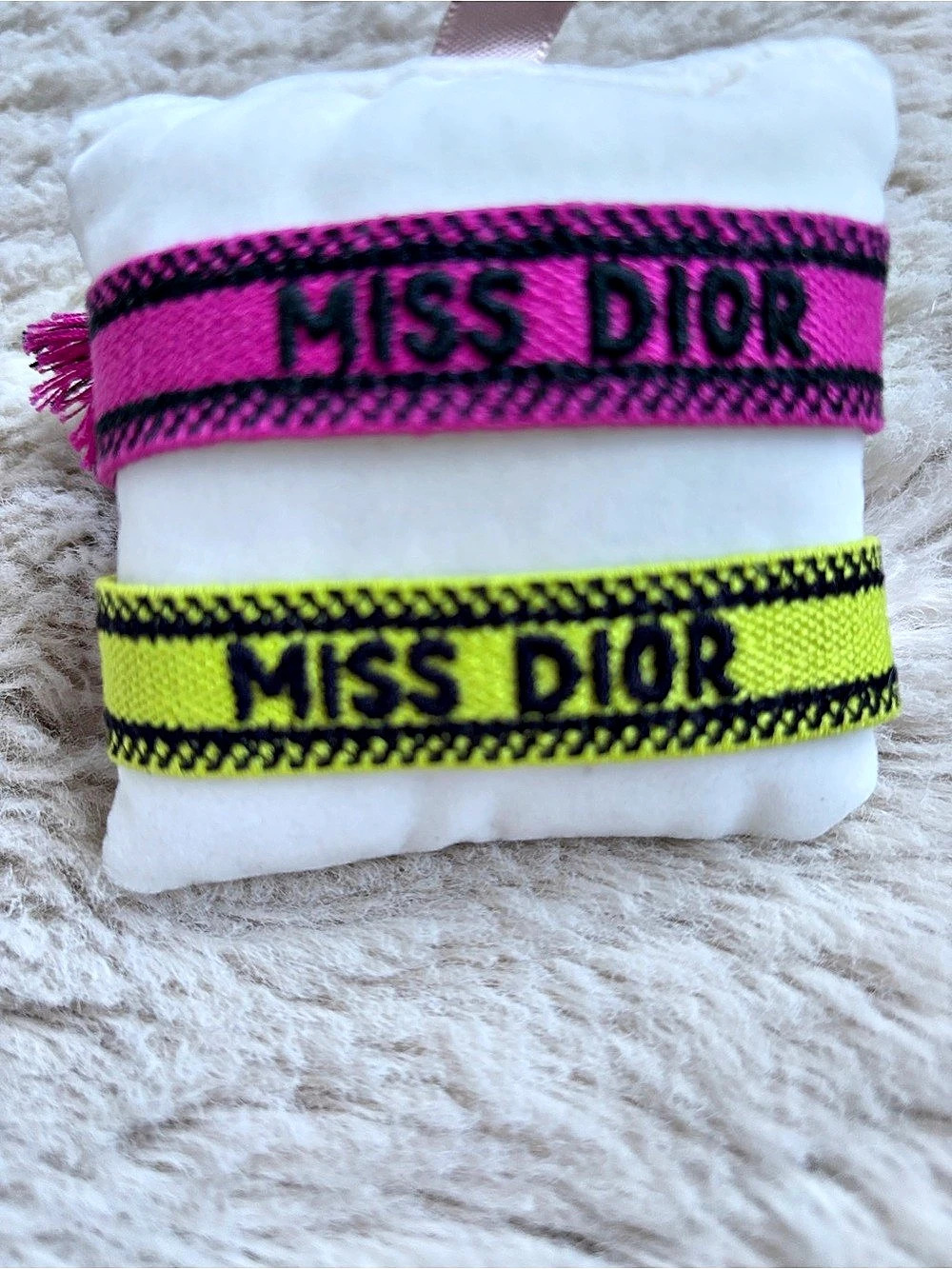 Dior Miss Dior Woven Friendship Bracelets Set of 2 Pink & Lime